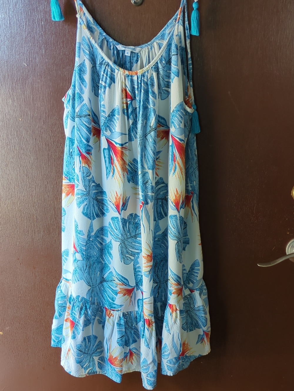 Women's Tropical Floral Tie-Strap Sundress - Blue & White